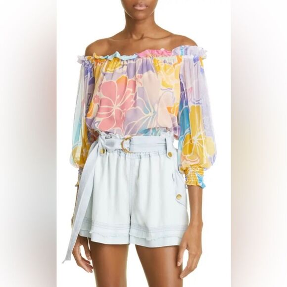 Ramy Brook Tops - Ramy Brook Addison Floral Off the Shoulder 100% Silk Top Size Small NWT